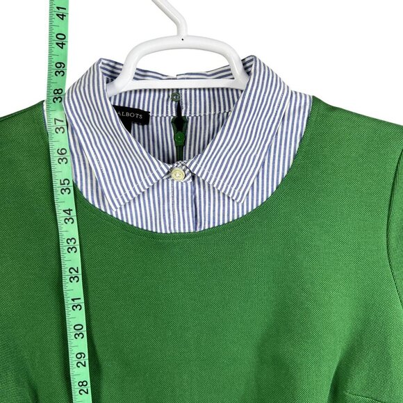 Talbots Womens M Green Stripe Collared Polo Pique Dress Pockets Academia Preppy - Picture 10 of 16